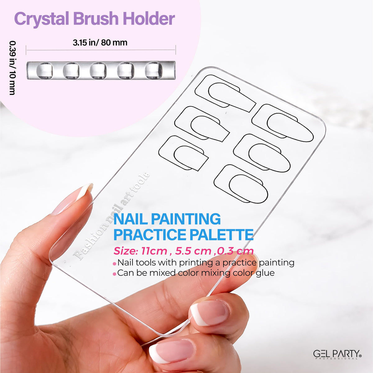 GEL PARTY cleaning brush bristles shown cleaning nail edges for neater finishes