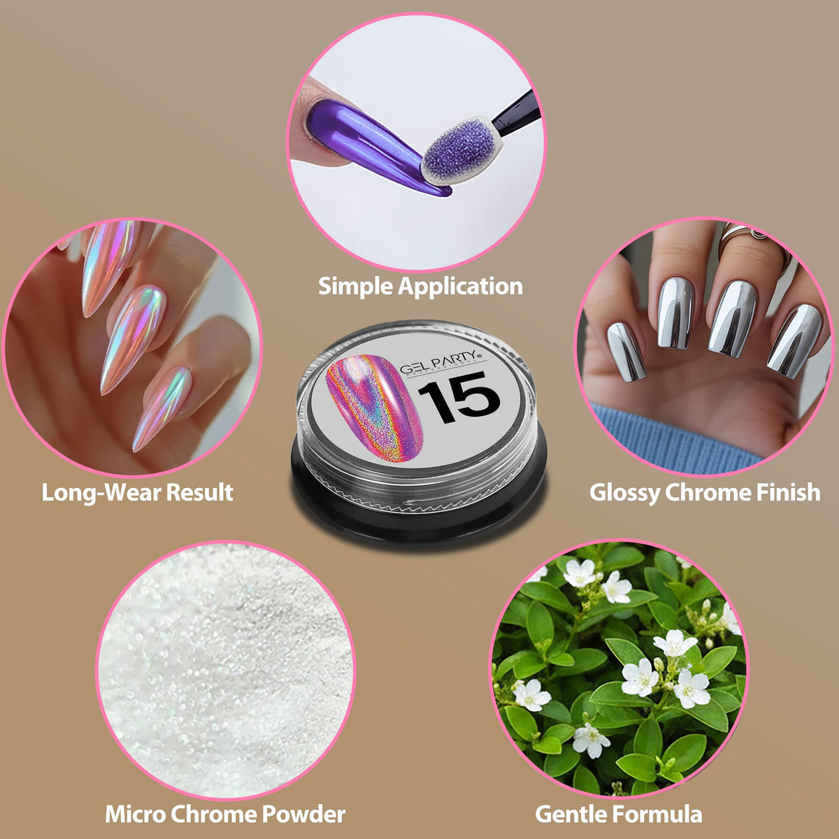 GEL PARTY mirror finish nail swatch demonstrating high-gloss reflective benefit