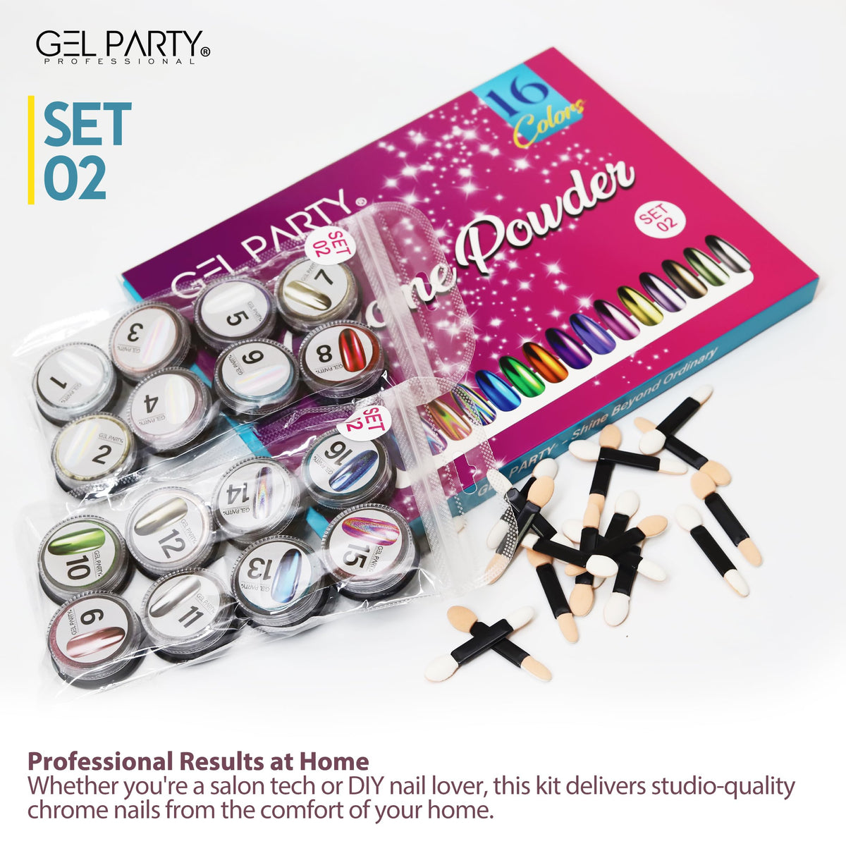 GEL PARTY open palette with 16 pots displayed for creative variety