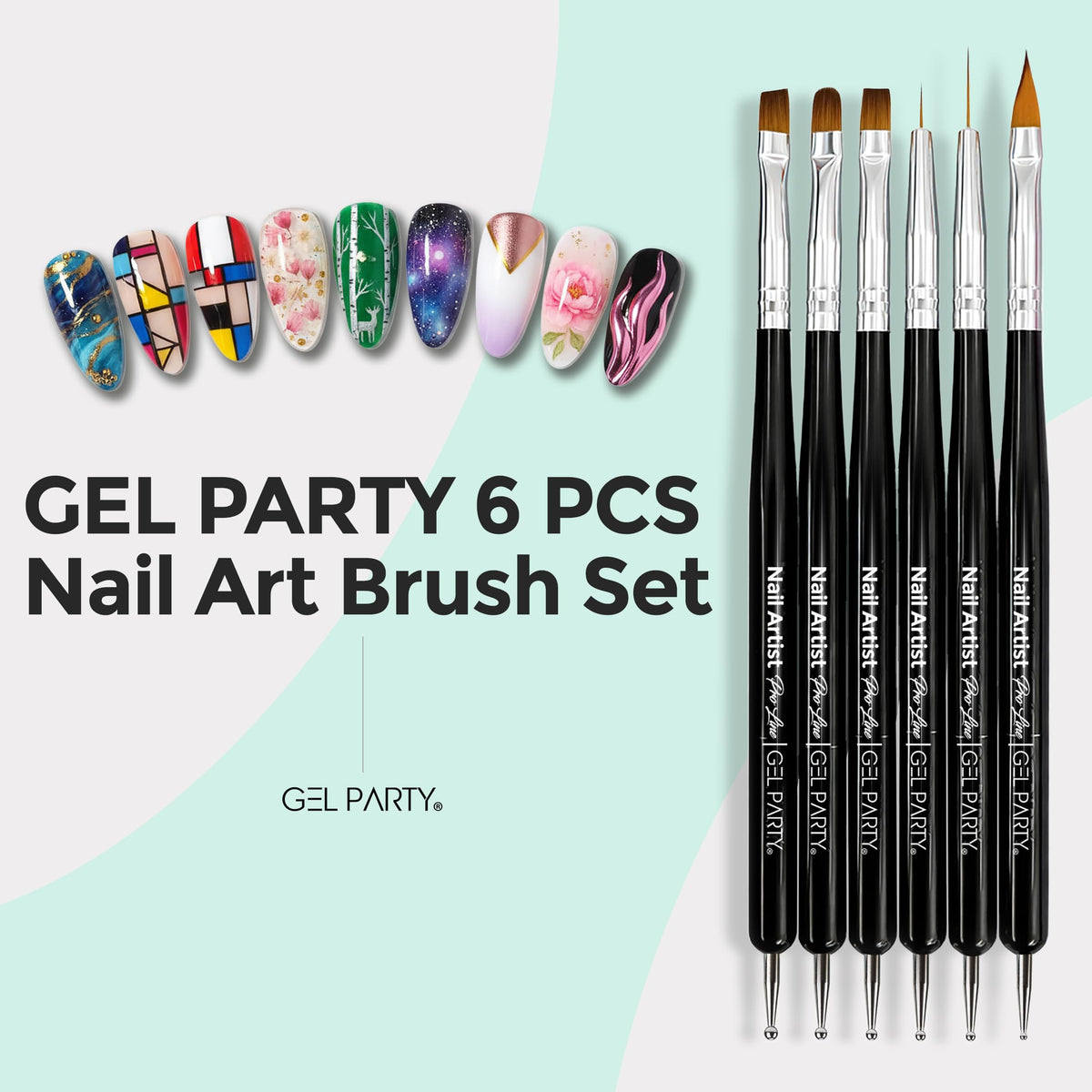 GEL PARTY tools in use on manicure demonstrating control for detailed designs