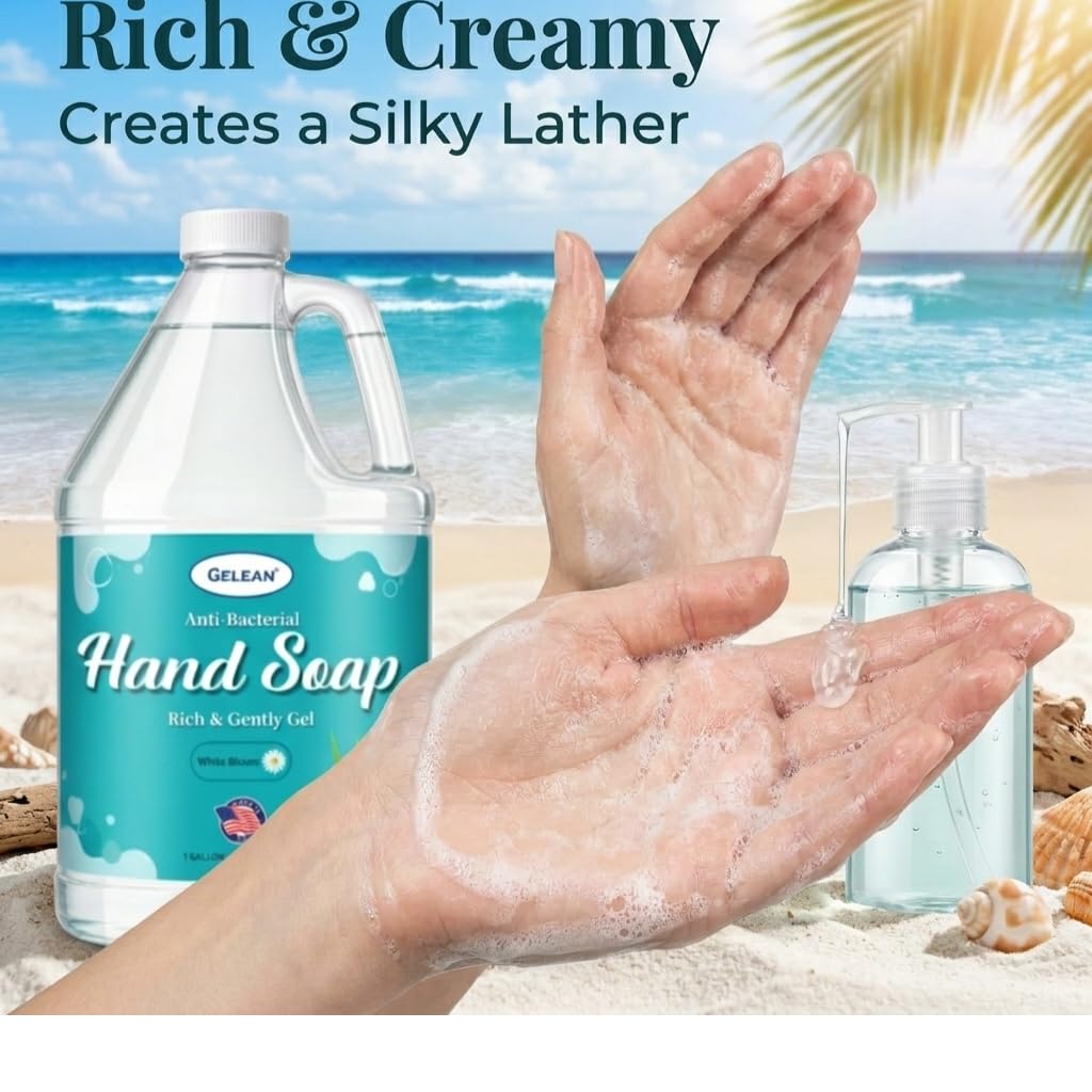 GELEAN being poured into a pump dispenser showing easy refill benefit
