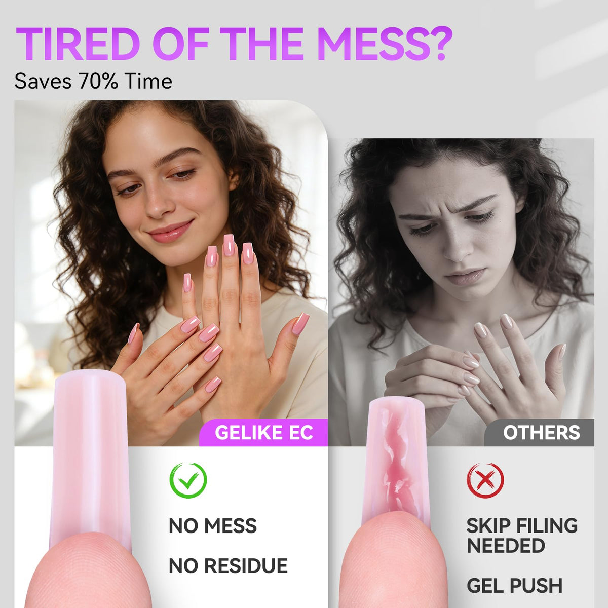 gelike ec in-use polygel application demonstrating clean sandwich hold