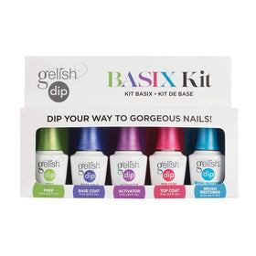 Gelish Basix Kit front view showing all five bottles and compact packaging benefit