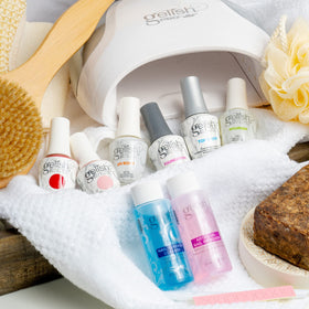 Gelish cuticle oil bottle with oils displayed for hydrating cuticle care