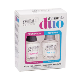 Gelish dynamic duo front packaging showing two 15mL bottles and branding for salon reliability