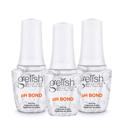 Gelish pH Bond front packaging showing three bottles and product branding for reliable prep