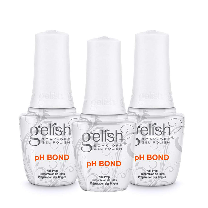 Gelish pH Bond front packaging showing three bottles and product branding for reliable prep