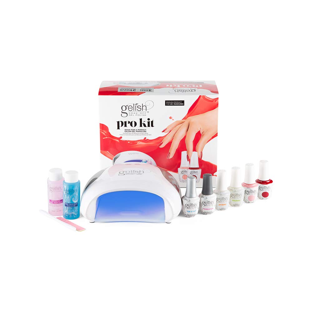 Gelish pro kit front packaging showing lamp and polish for complete system