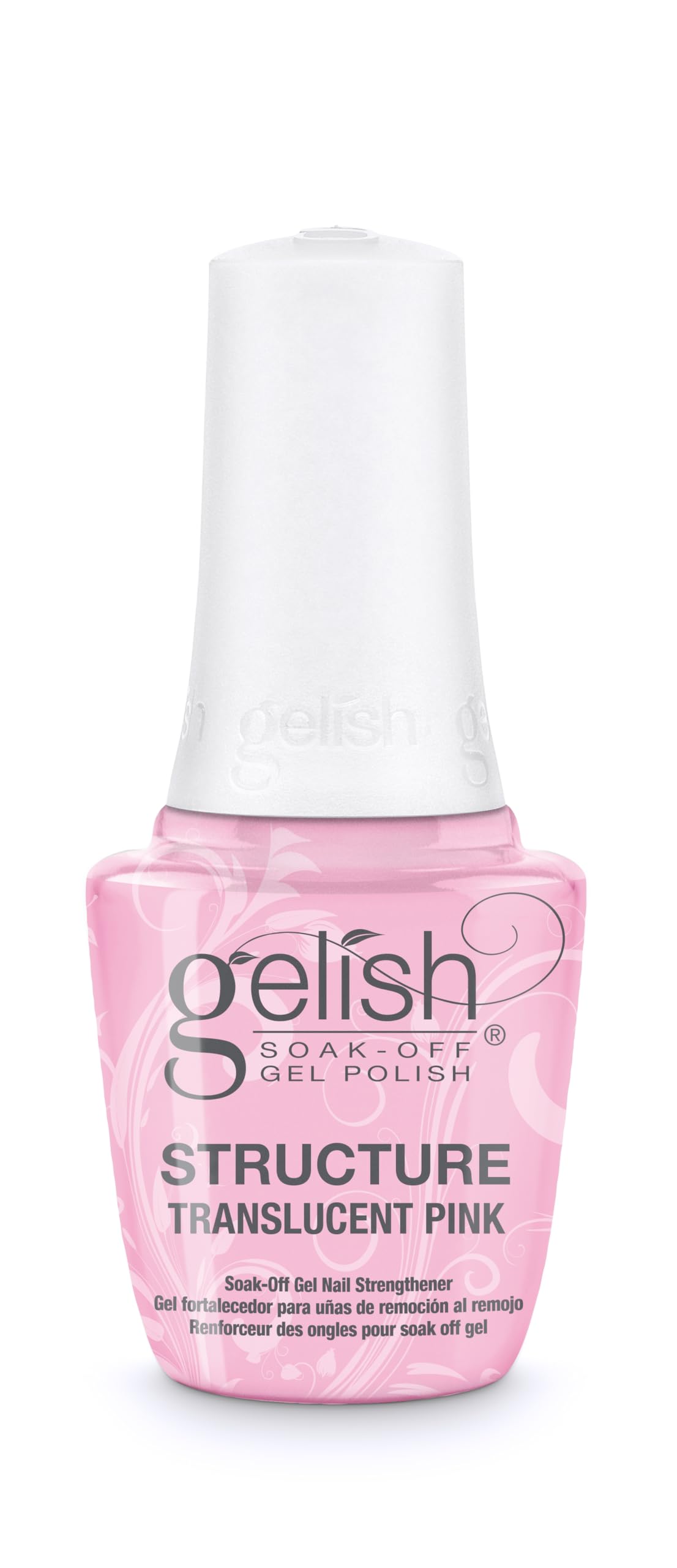 Gelish translucent pink bottle front view showing product and branding for consistent results
