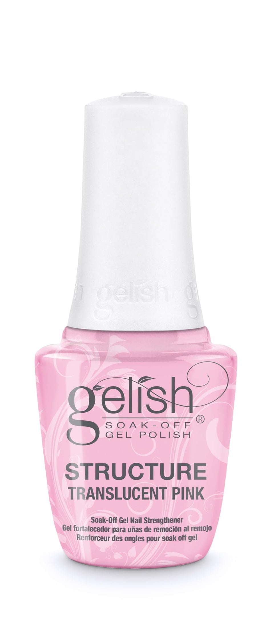 Gelish translucent pink bottle front view showing product and branding for consistent results