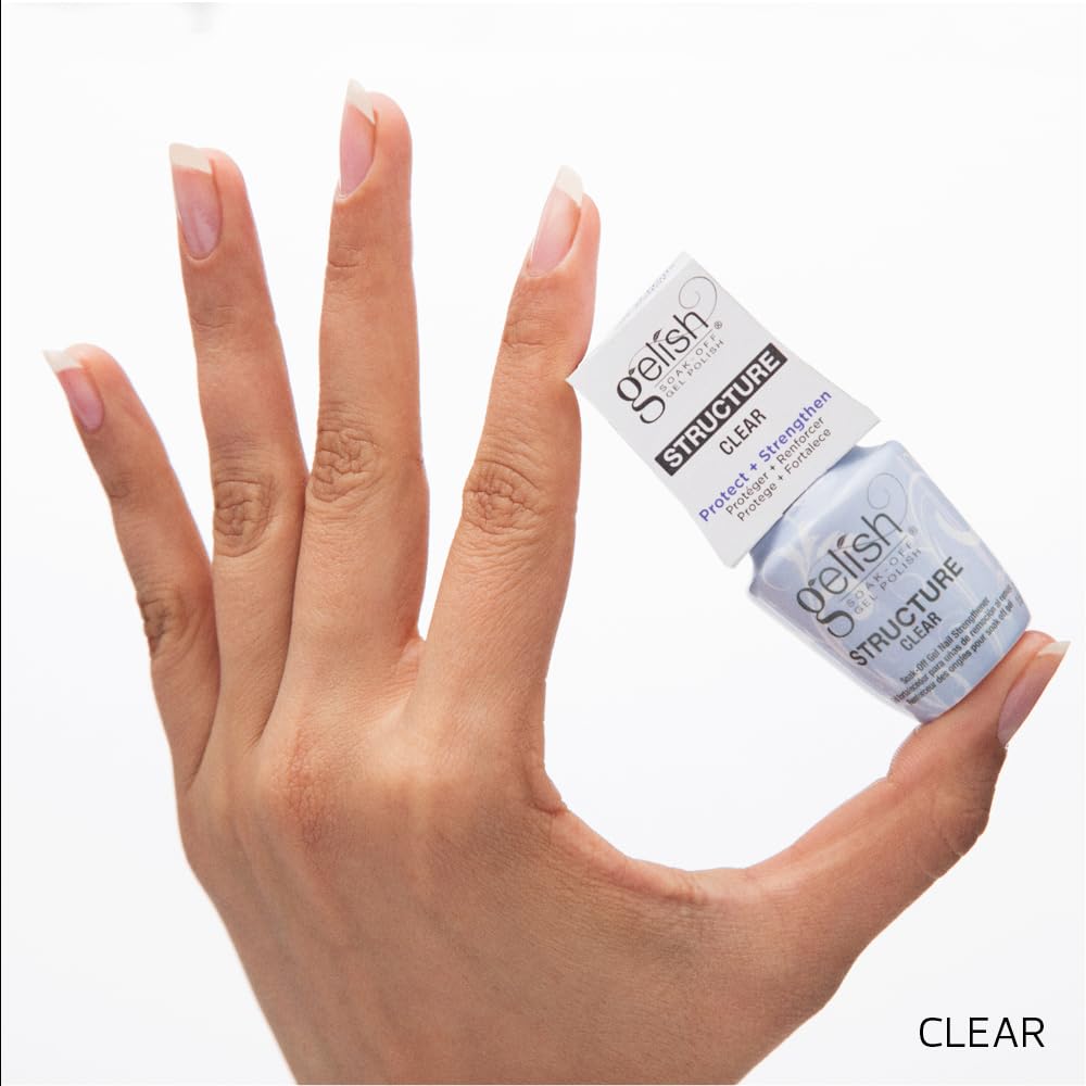 Gelish structure gel over natural nails in salon, creates even, durable overlays benefit