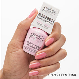 Gelish product applied on a natural nail showing smoothing of ridges and strengthened finish