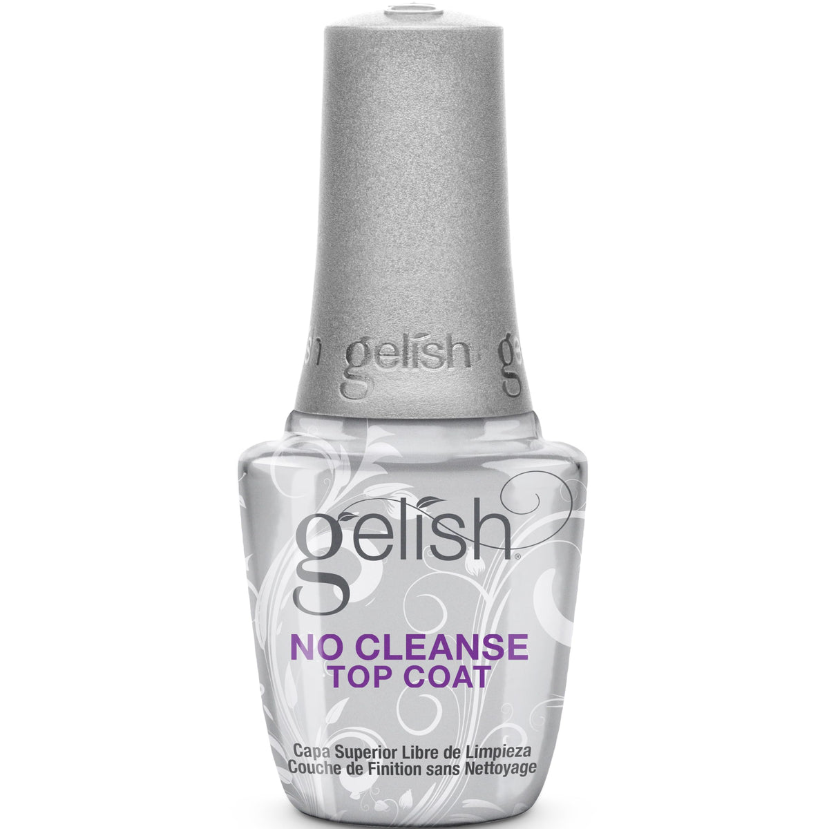 Gelish high-gloss top coat bottle front view showing brand and professional finish