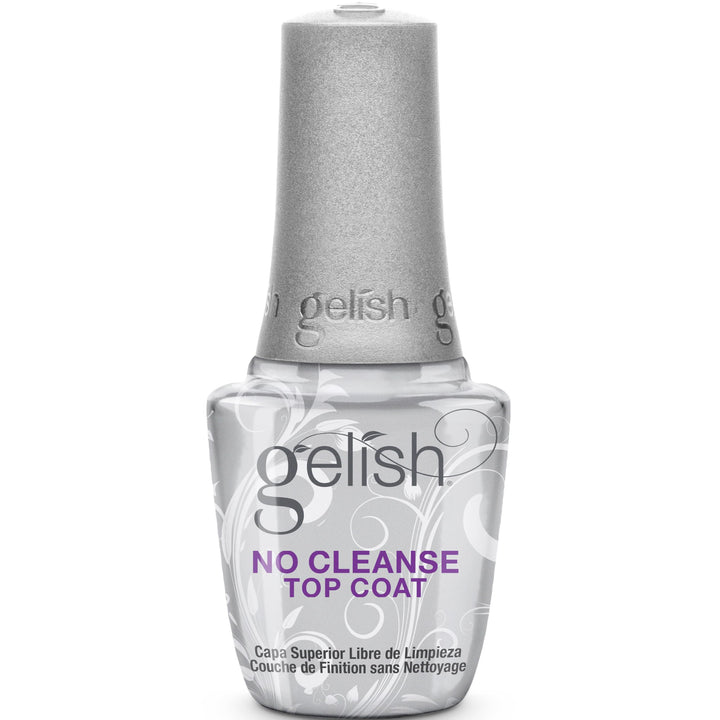 Gelish high-gloss top coat bottle front view showing brand and professional finish