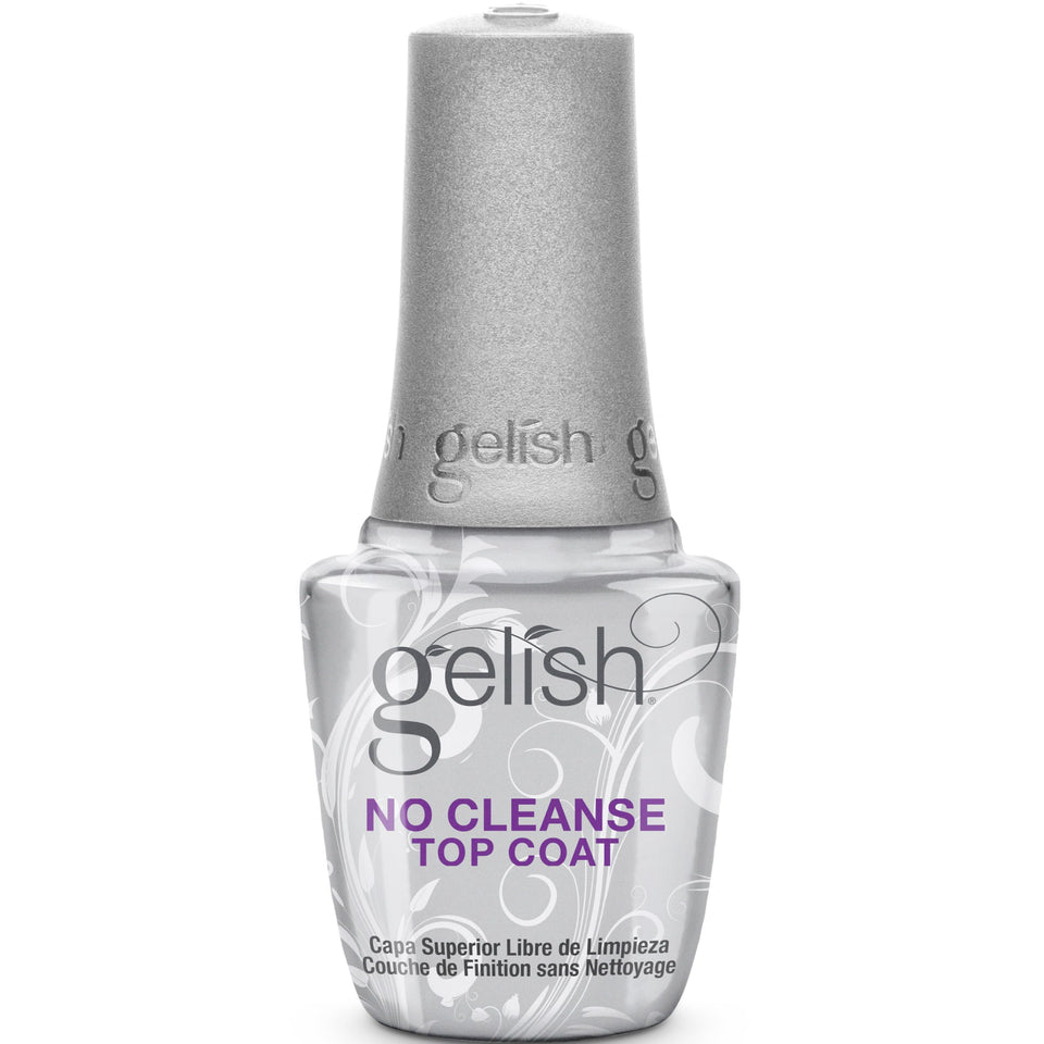 Gelish high-gloss top coat bottle front view showing brand and professional finish