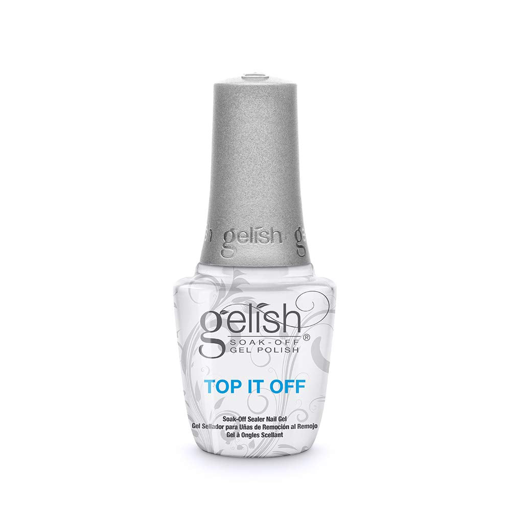 Gelish bottle front showing label and high-gloss benefit