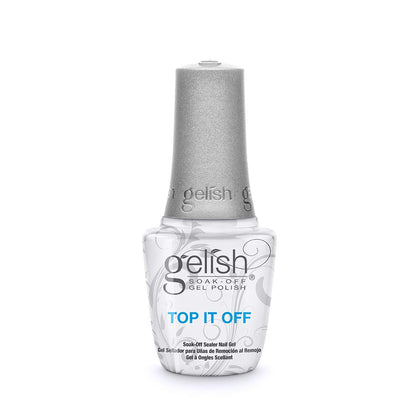 Gelish bottle front showing label and high-gloss benefit