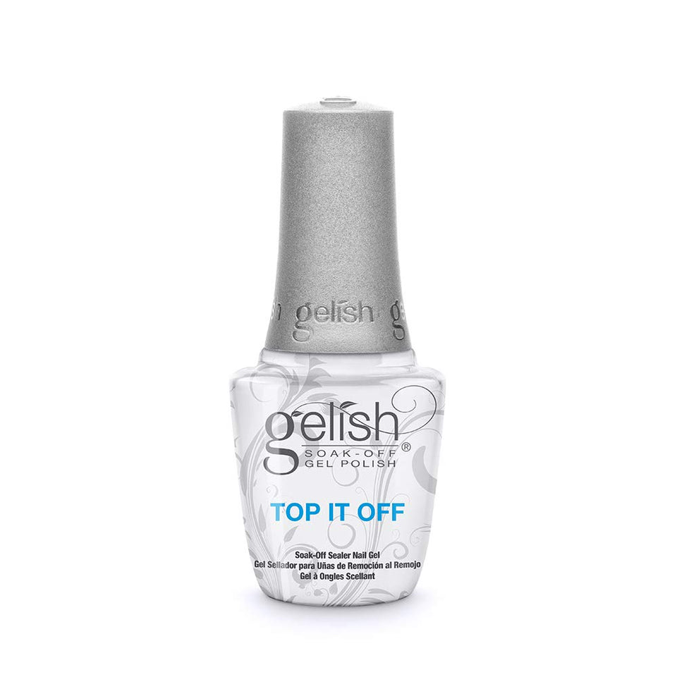 Gelish bottle front showing label and high-gloss benefit