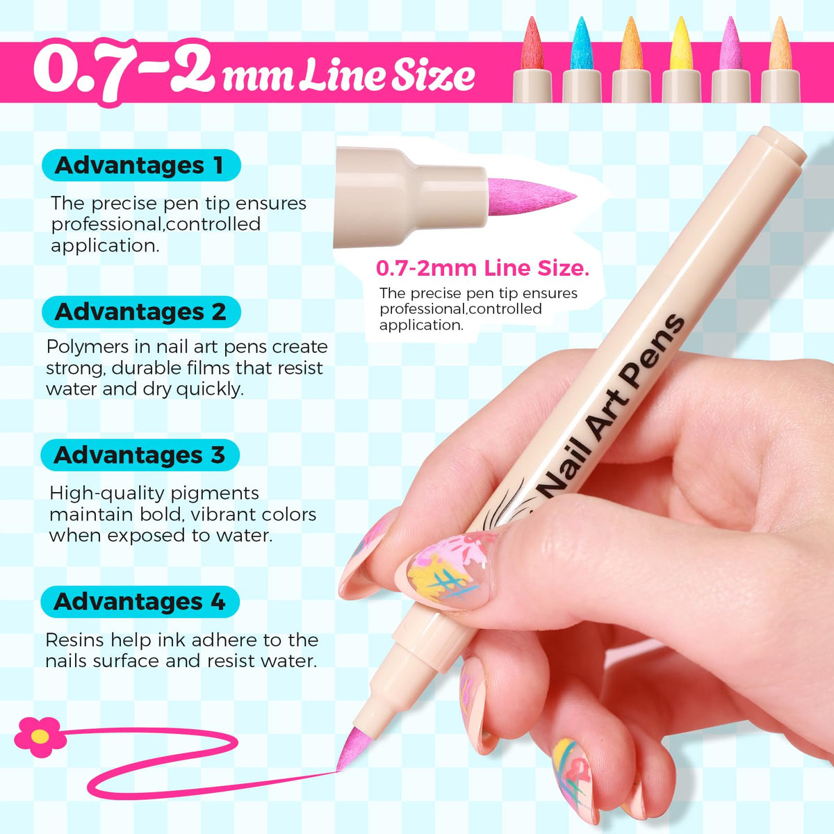 GELLAKTIK pen drawing precise dots and lines on a nail for detailed art