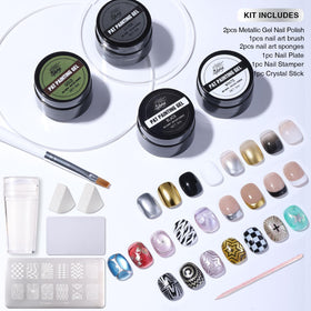 GELLAKTIK close-up of silver gold black white polish bottles demonstrating rich pigment