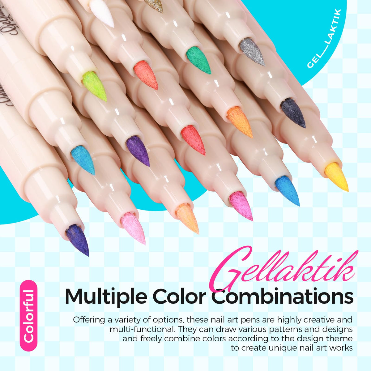 GELLAKTIK color swatches on a nail wheel to preview shades before use