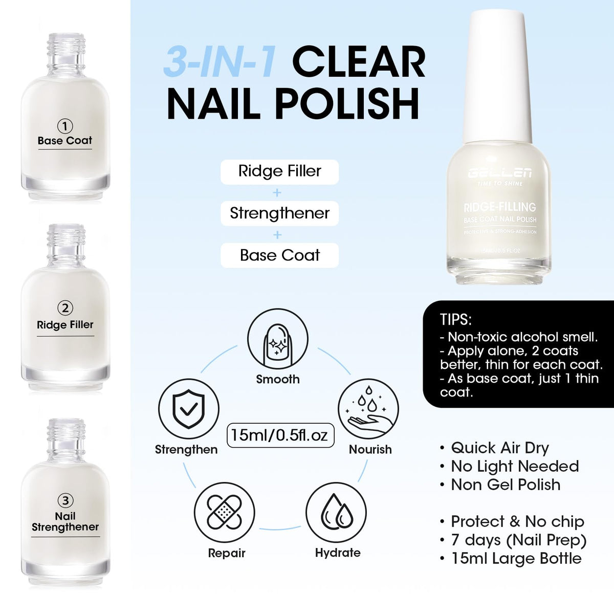 GELLEN base coat brush close-up showing smooth texture and filling action