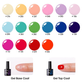 GELLEN array of 16 gel polish colors laid out to show variety and shade choices