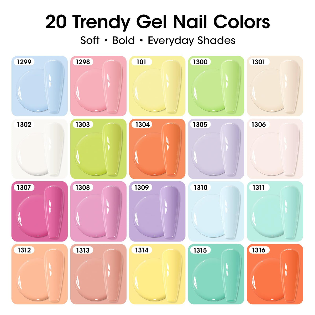 GELLEN color swatches on tip wheel highlighting pastel and bright variety