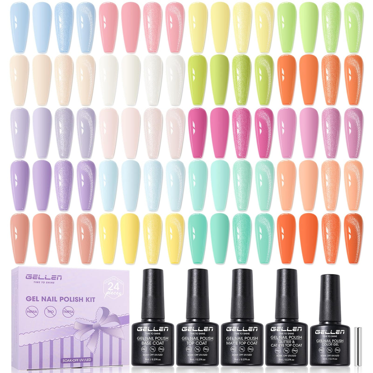 GELLEN front box and bottles showing complete 24-piece kit and easy setup