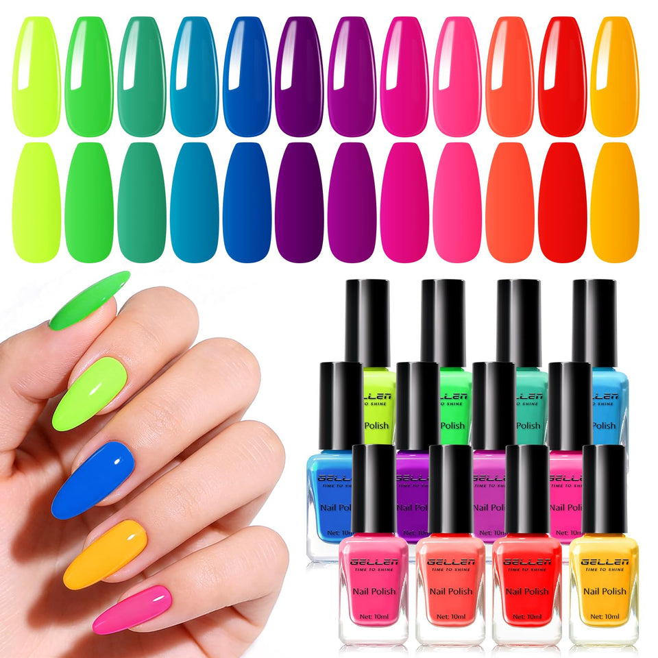 GELLEN front packaging showcasing 12 neon polish shades and gift-ready box