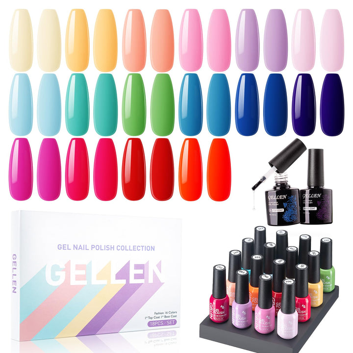 GELLEN front packaging showing the full 16-color gel polish kit and gift-ready box