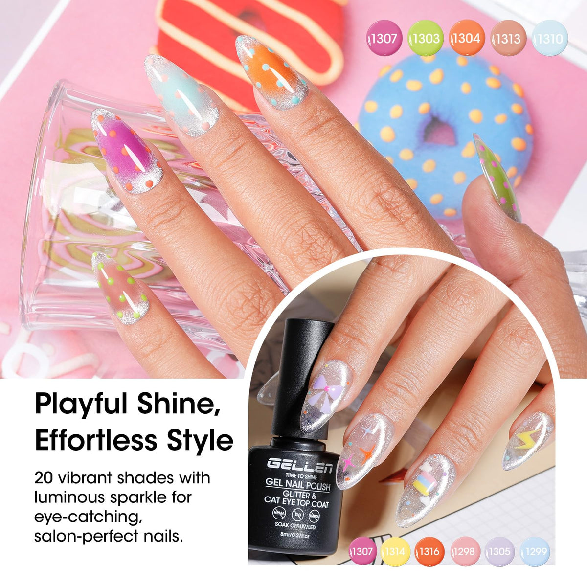 GELLEN glitter topcoat close-up adding sparkle and accent options