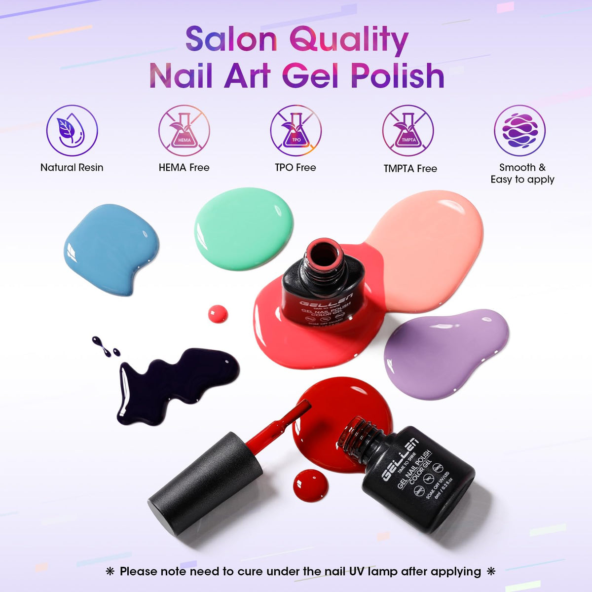 GELLEN glossy matte glitter top coats displayed for finish versatility