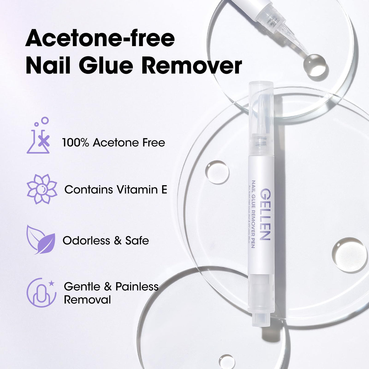 GELLEN pen held in hand demonstrating one-handed controlled glue dispensing benefit