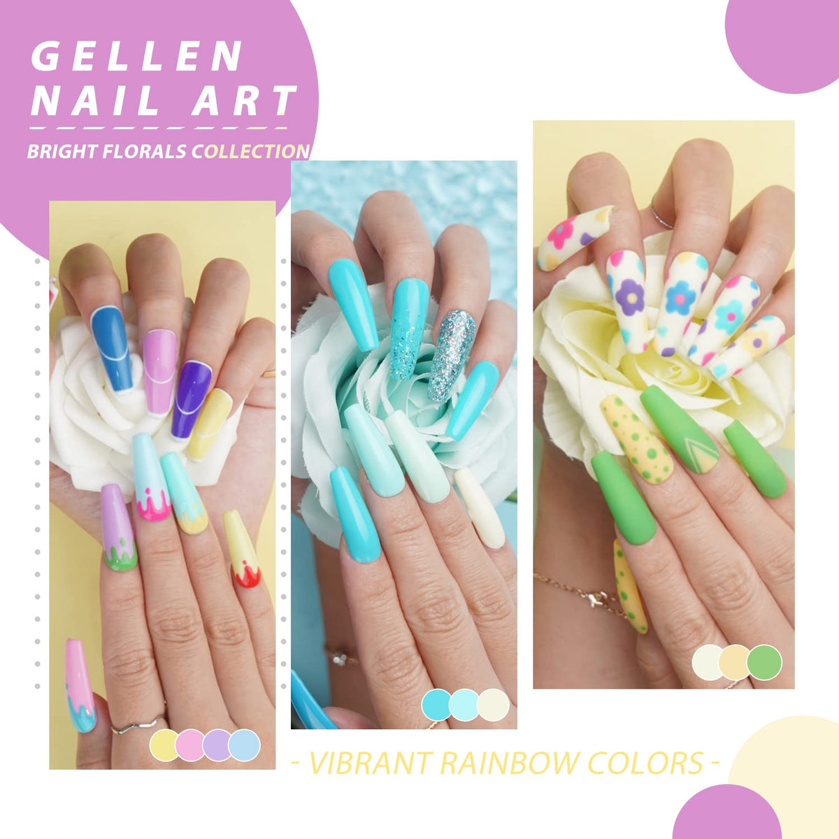 GELLEN polish bottles beside a hand for scale to show 6ml portable size