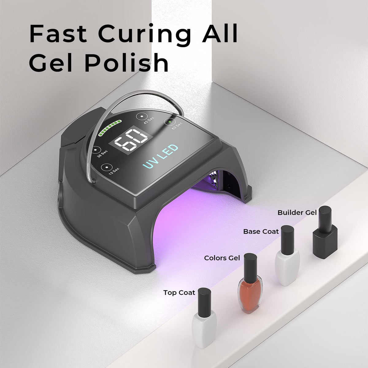 gelpal control panel and timers showing 15–60s presets for precise curing control