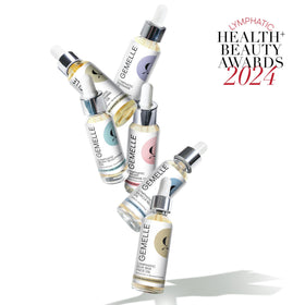 GEMELLE bottle with award badges showcasing trusted, professional-quality recognition