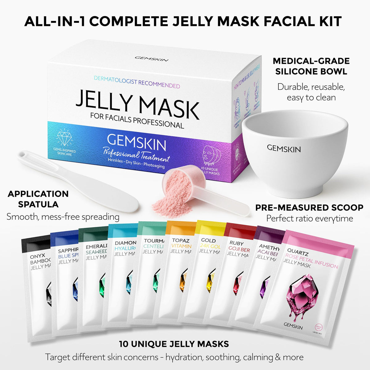 GEMSKIN mask powder close-up texture showing fine, blendable particles