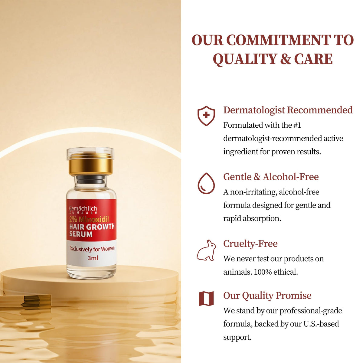 Gemächlich Zu Hause label and ingredient list emphasizing 2% Minoxidil and Biotin transparency benefit