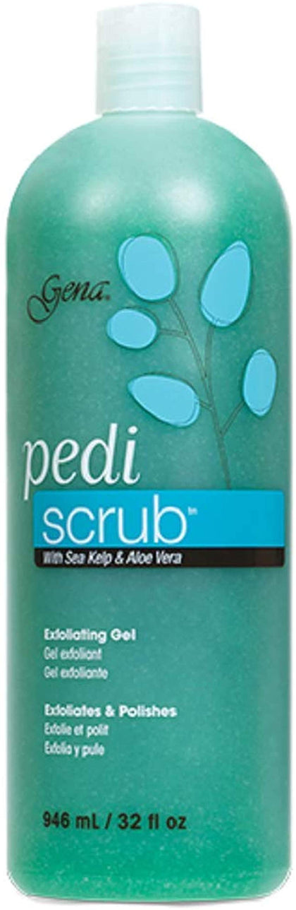 Gena Pedi Scrub Gel front bottle view showing label and large 32 fl oz size benefit
