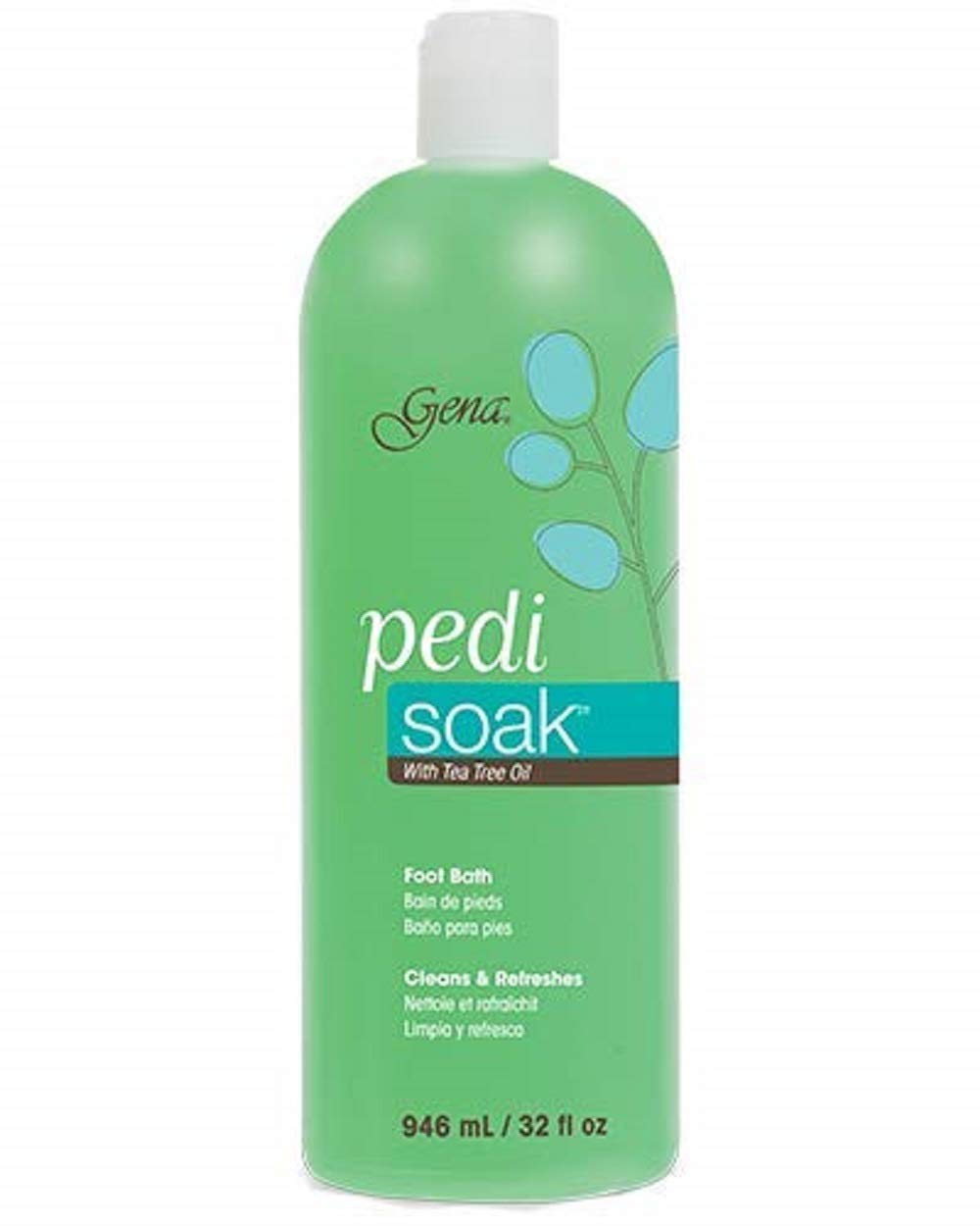 Gena Pedi Soak front bottle view showing label and easy-grip design for convenient use