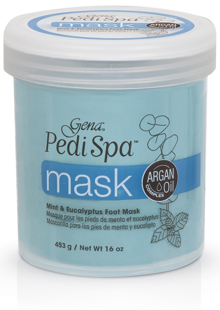 Gena Pedi Spa front packaging showing 16 oz tub and argan oil complex for soft feet