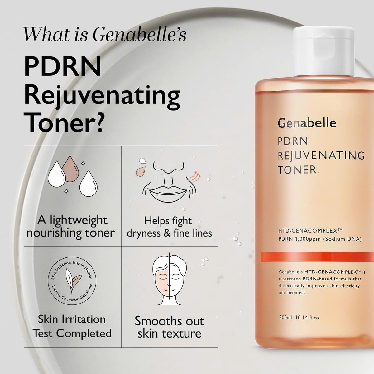 Genabelle toner pouring from bottle illustrating easy dispensing and controlled flow