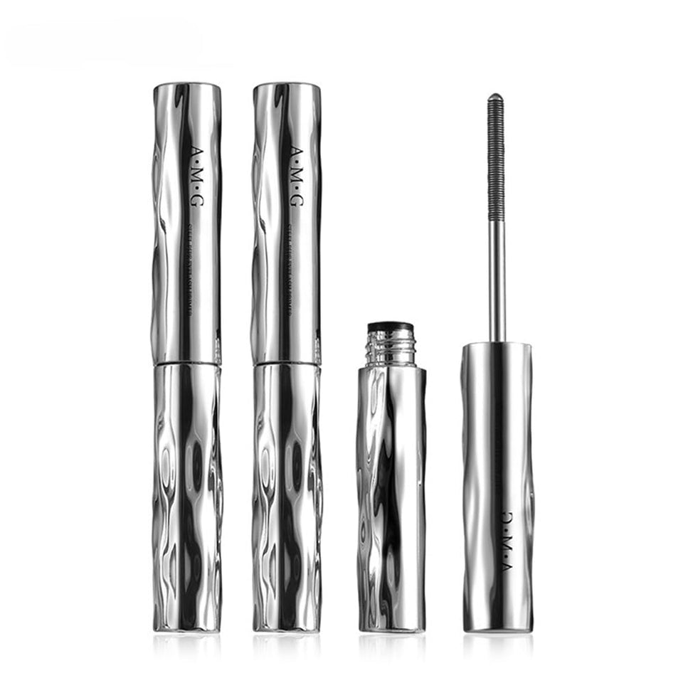 Generic metal wand mascara front packaging showing product identity and durability