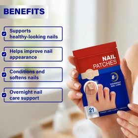 Generic demo applying a patch to a fingernail showing simple peel-and-apply benefit