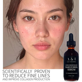 Generic bakuchiol serum size scale next to ruler illustrating 2 oz portability benefit