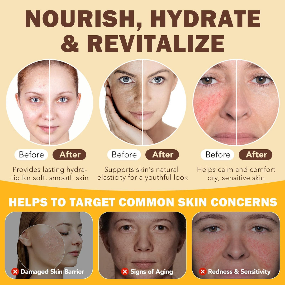 Generic brand before and after skin sample demonstrating improved smoothness and hydration