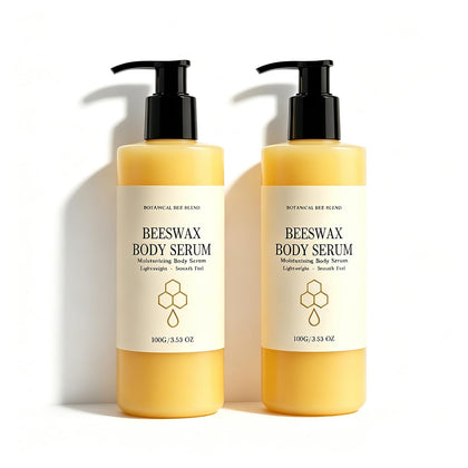 Generic beeswax body serum front packaging showing label and vanilla benefit