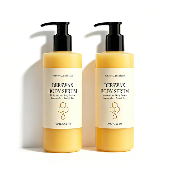 Generic beeswax body serum front packaging showing label and vanilla benefit