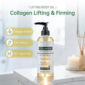 Generic brand body oil application after shower demonstrating fast hydration